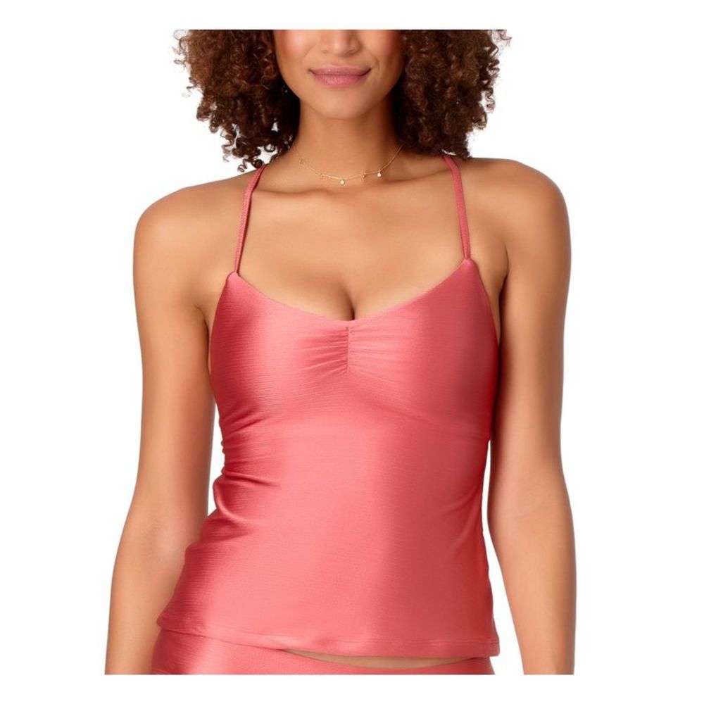 STUDIO ANN COLE Women's Pink Cinched Tie Lingerie Strappy Tankini Swimsuit Top L